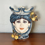 Head h 25 with lemons, Mono Blue, woman, Ceramiche di Caltagirone Sofia