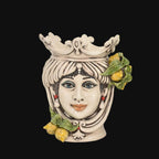 Kopf H 25 mit gelben sizilianischen Zitronen in Perlmutt, Frau, Ceramiche di Caltagirone Sofia