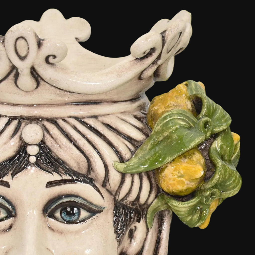 Kopf H 25 mit gelben sizilianischen Zitronen in Perlmutt, Frau, Ceramiche di Caltagirone Sofia