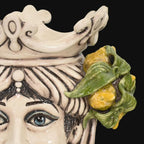 Kopf H 25 mit gelben sizilianischen Zitronen in Perlmutt, Frau, Ceramiche di Caltagirone Sofia