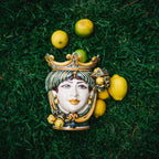 Head h 25, lemons, green and orange, woman, Ceramiche di Caltagirone Sofia