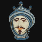 Testa di Moro, White Male, Mono Blue, turban and painted details. Sicilian ceramics from Caltagirone, Sofia
