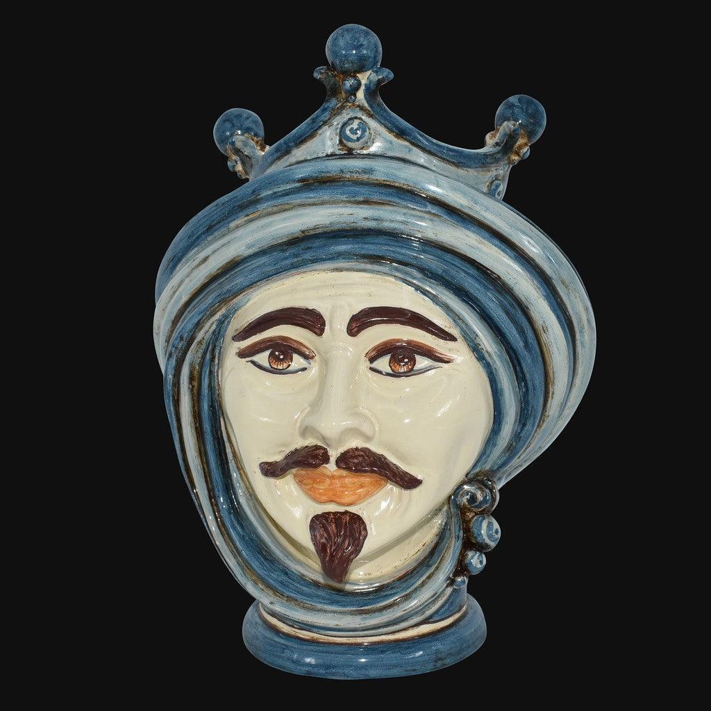 Testa di Moro, White Male, Mono Blue, turban and painted details. Sicilian ceramics from Caltagirone, Sofia