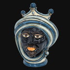 Testa di Moro, maurischer Mann, Mono Blau, Turban und goldene Details. Ceramiche Sofia, Caltagirone