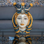 Testa di Moro, Donna, Blu e Arancio, corona e dettagli e oro. Ceramiche Sofia, Caltagirone