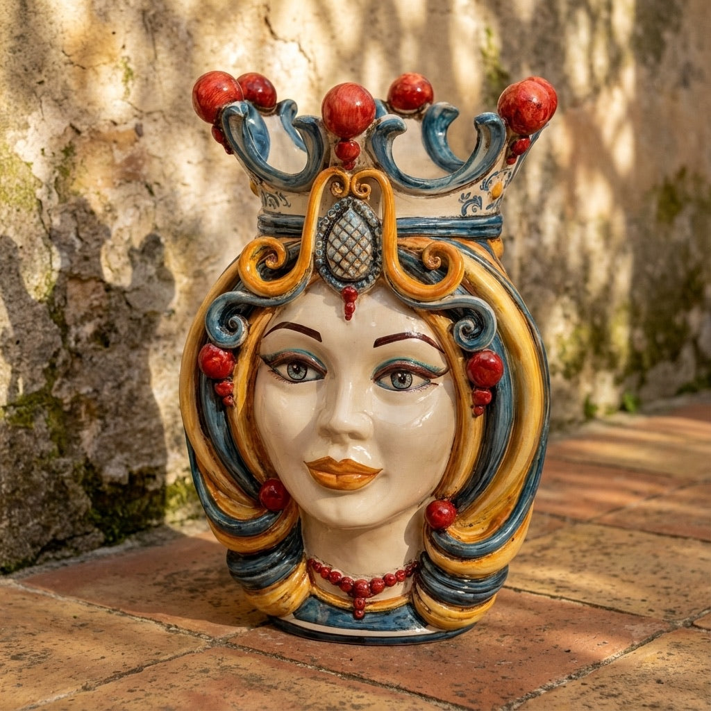 Woman's head h 38, Decoro Sicily, Ceramiche di Caltagirone Sofia
