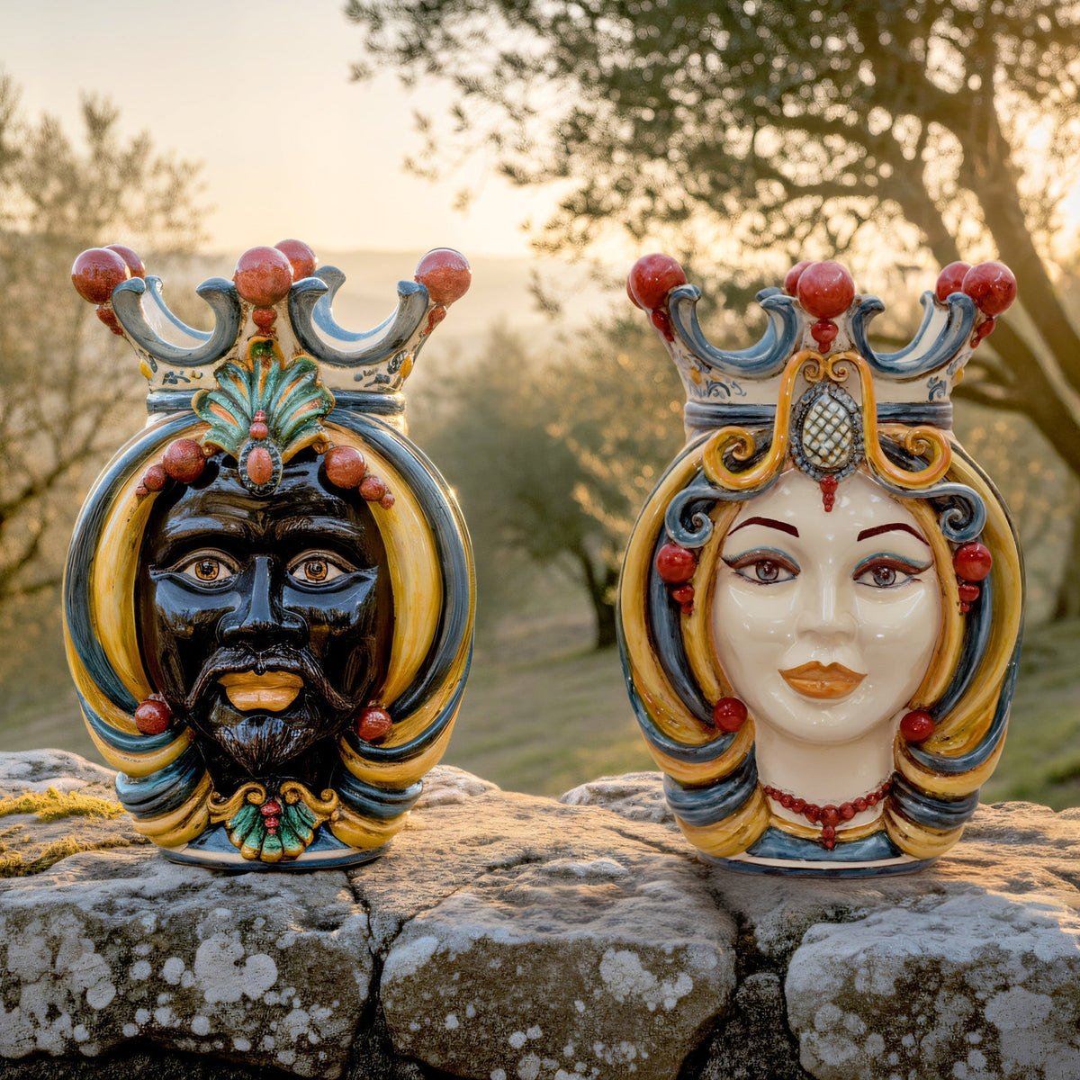Woman's head h 38, Decoro Sicily, Ceramiche di Caltagirone Sofia