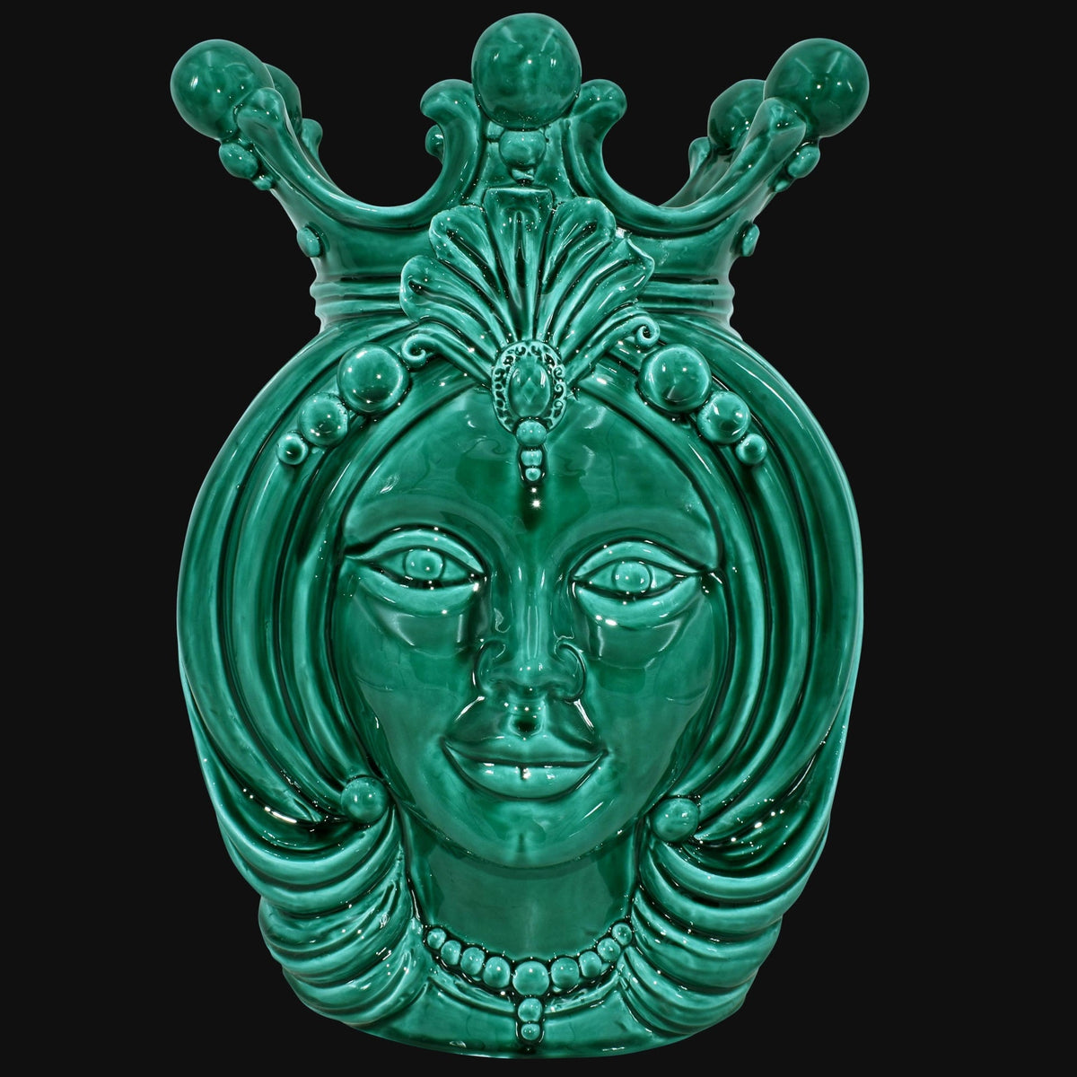 Testa di Moro, Woman, Emerald Green, ornamental details. Ceramiche Sofia, Caltagirone
