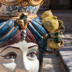 Female Testa di Moro, Caltagirone ceramics Sofia, lemons, blue and orange, handmade Caltagirone ceramics