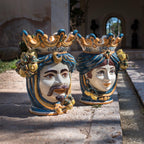 Female Testa di Moro in Caltagirone Sofia ceramic, blue and orange lemons, handmade