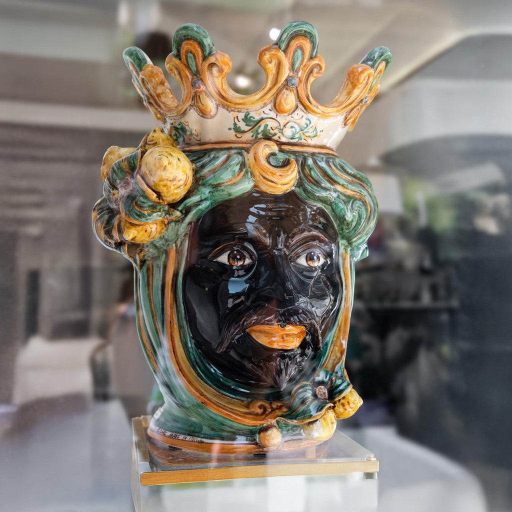 Head h 40, lemons, green and orange, Moor male, Ceramiche di Caltagirone Sofia
