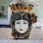 Handmade Caltagirone ceramics with crown and fruit, traditional Sicilian art
