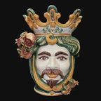 Handmade Caltagirone ceramics with a regal mask and colourful crown