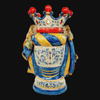 Back of the 50 cm Testa di Moro with turban: blue and yellow striped turban and blue majolica pattern