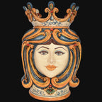 Testa di Moro, Frau, Blau und Orange, Krone und farbige Verzierungen. Sizilianische Keramik aus Caltagirone, Sofia
