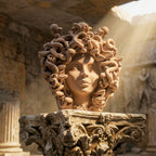 Medusa head, Matte Taupe, hair of snakes. Ceramiche Sofia, Caltagirone