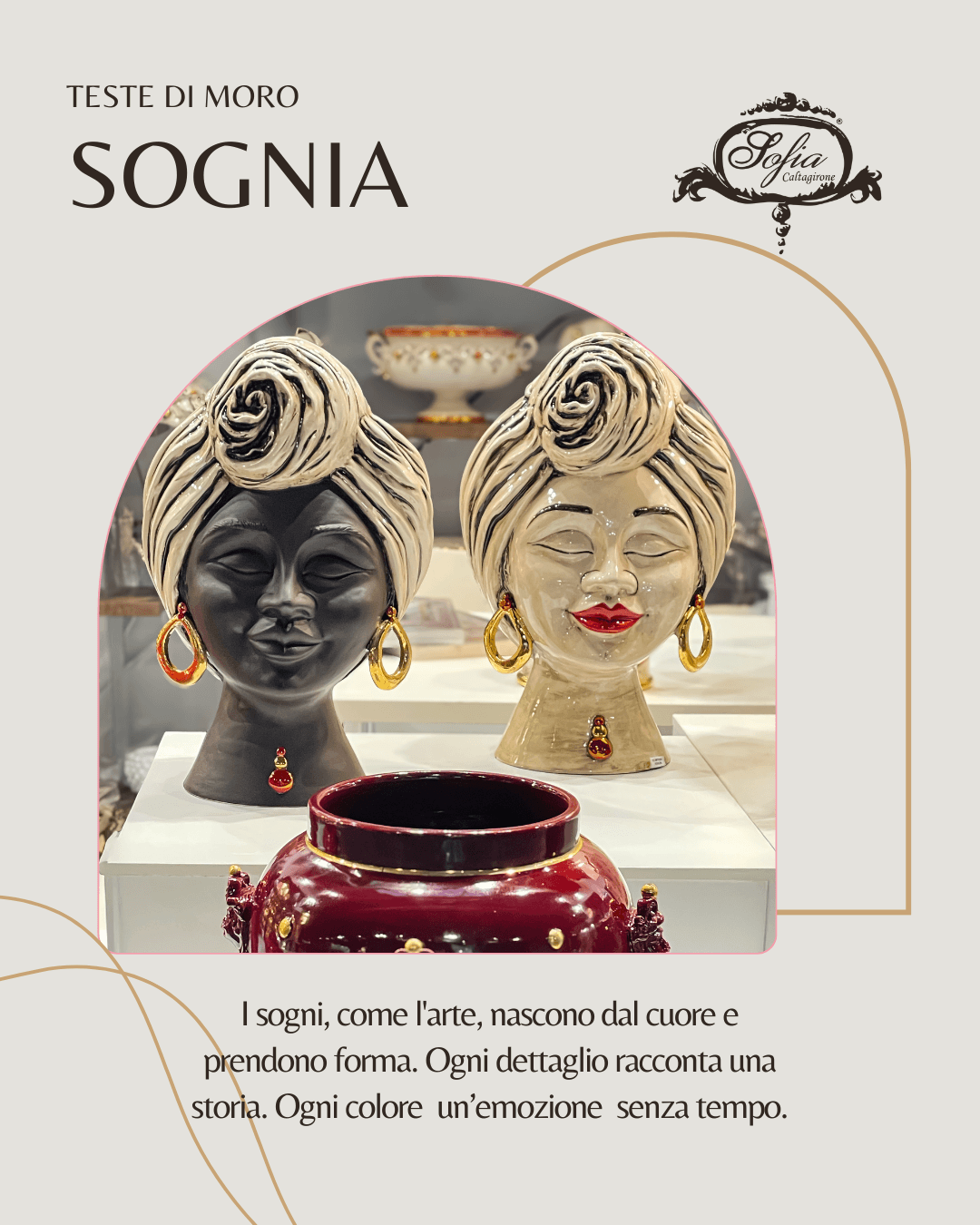 Testa sognia h 40 madreperla antichizzato oro lustri femmina viso lucido - Ceramiche di Caltagirone Sofia