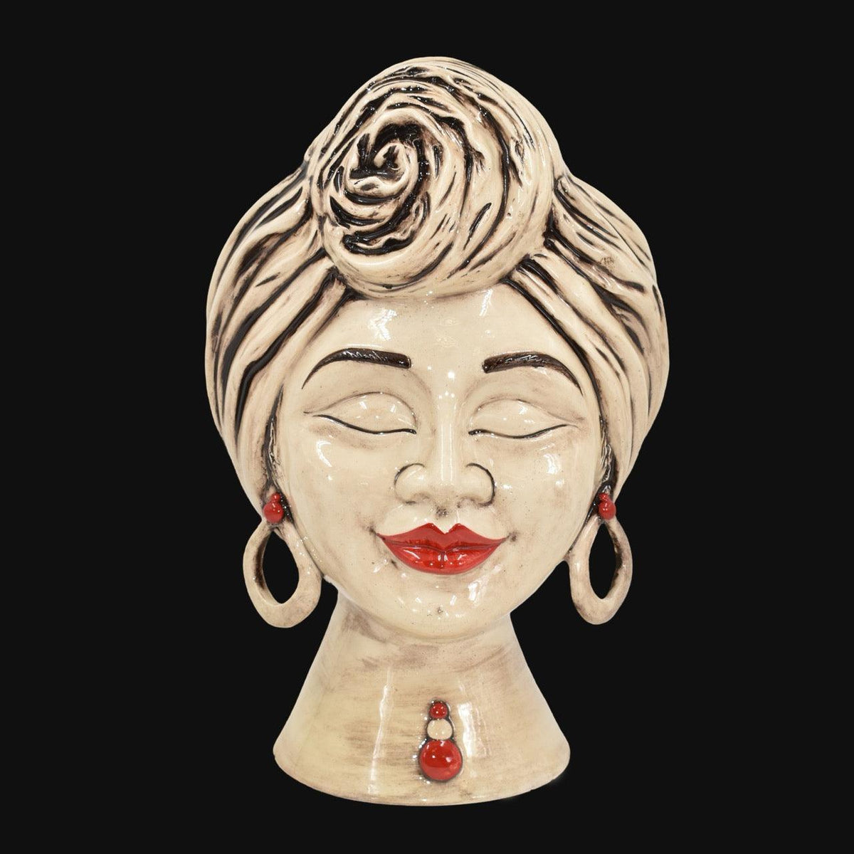 Sognia-Kopf H 40 cm in antikisiertem Perlmutt, Vorderansicht auf Schwarz